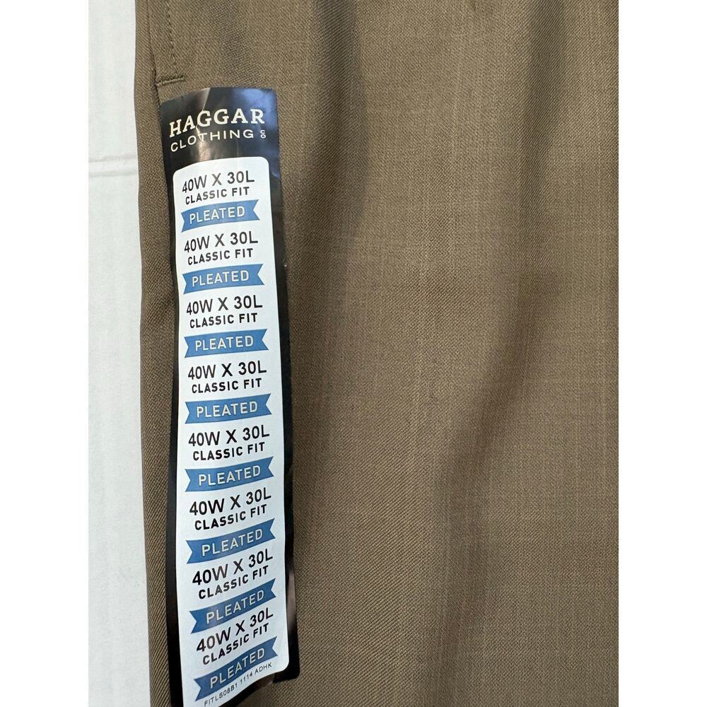 Haggar Men's E-CLO Repreve Stria Pleat Front Dress Pant Khaki Size 40W x 30L 70 - Picture 5 of 7